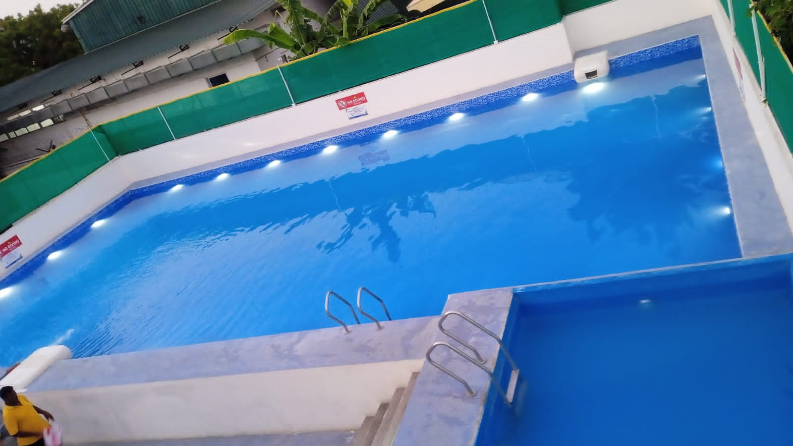 Private Residence, Bengaluru — Tile-edged pool with green privacy screen